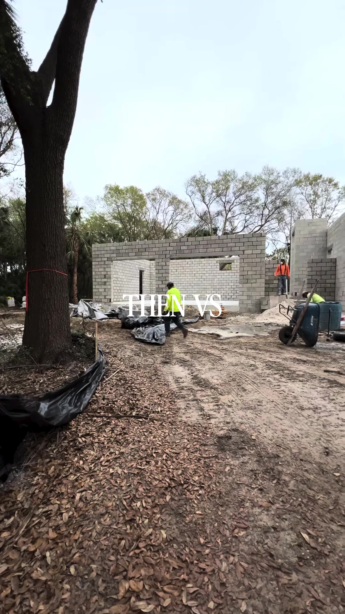 Concrete block walls during construction of a custom home